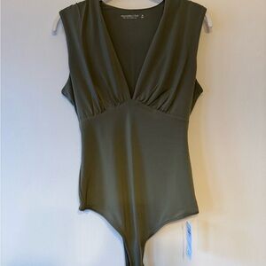 Abercrombie & Fitch Olive Green Sleeveless V-Neck Bodysuit